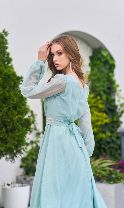 Вечірня Сукня Шифон Стрази 23058 М'ятна