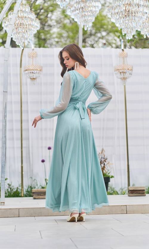 Вечірня Сукня Шифон Стрази 23058 М'ятна