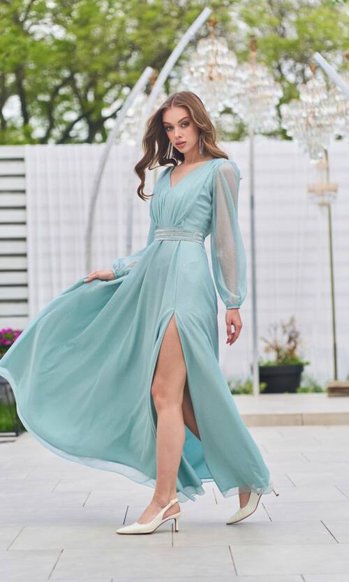 Вечірня Сукня Шифон Стрази 23058 М'ятна