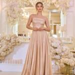 Вечірня Сукня на Тонких Бретелях із Драпіруванням 25042 Бежева