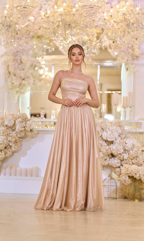 Вечірня Сукня на Тонких Бретелях із Драпіруванням 25042 Бежева