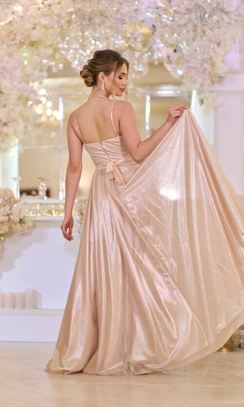Вечірня Сукня на Тонких Бретелях із Драпіруванням 25042 Бежева