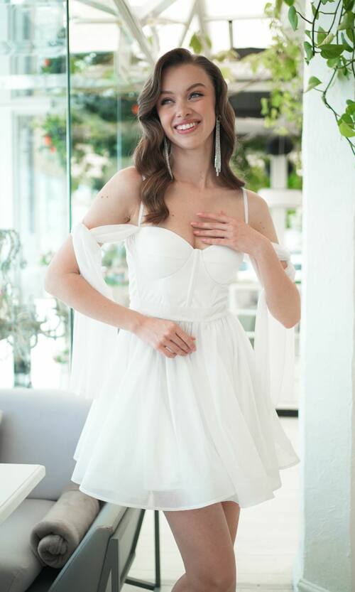 Коктейльное Платье Лиф Корсет Мини 25036 Молочное