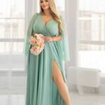 Вечірня Сукня Шифон Рукав Максі 25045 М’ятна