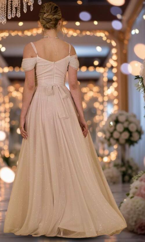 Вечірня Сукня Шифон Блиск Максі 25043 Бежева