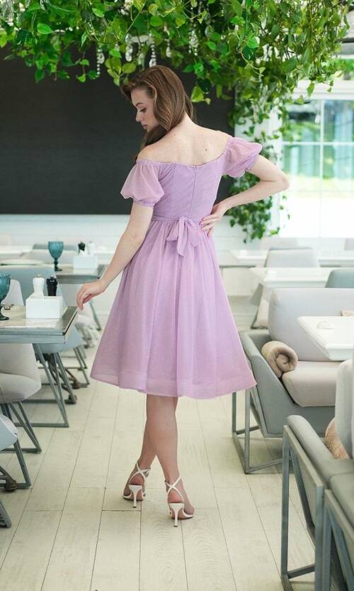 Коктейльное Платье Шифон Блеск Миди 25040 Лавандовое