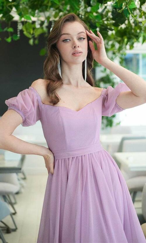 Коктейльна Сукня Шифон Блиск Міді 25040 Лавандова