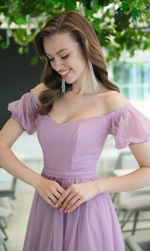 Коктейльна Сукня Шифон Блиск Міді 25040 Лавандова