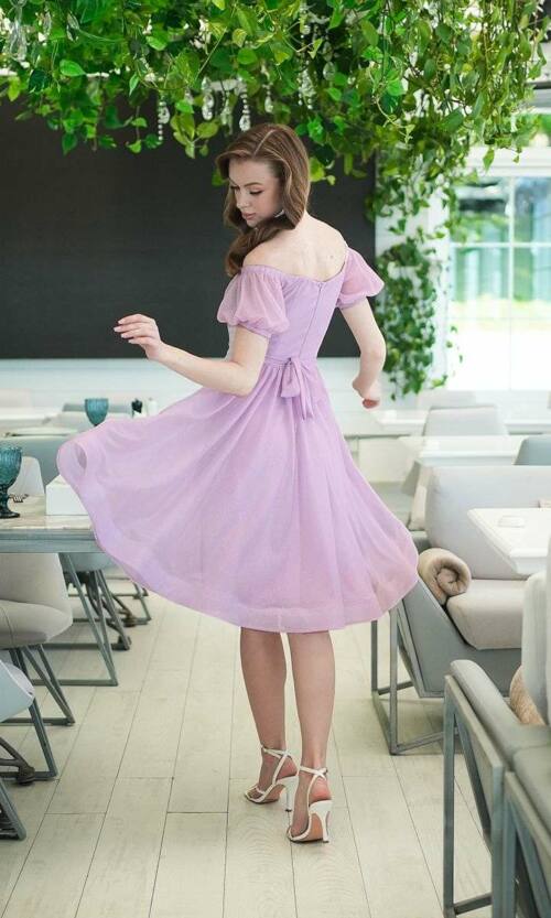 Коктейльна Сукня Шифон Блиск Міді 25040 Лавандова