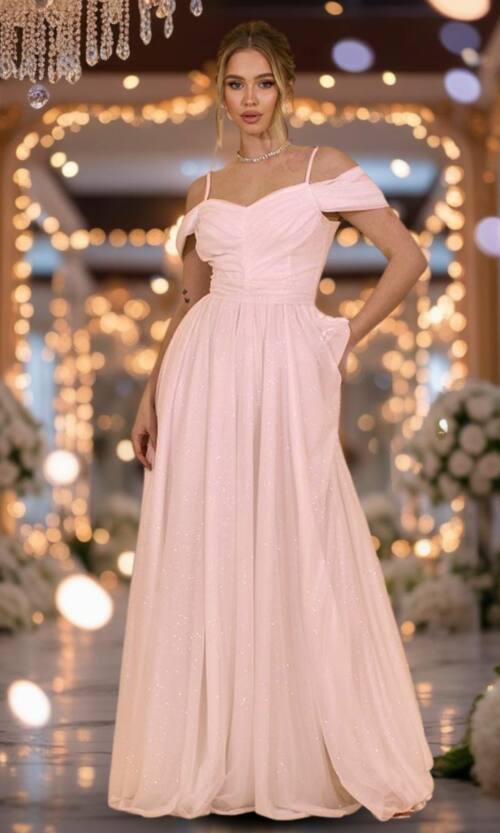 Вечірня Сукня Шифон Блиск Максі 25043 Персикова