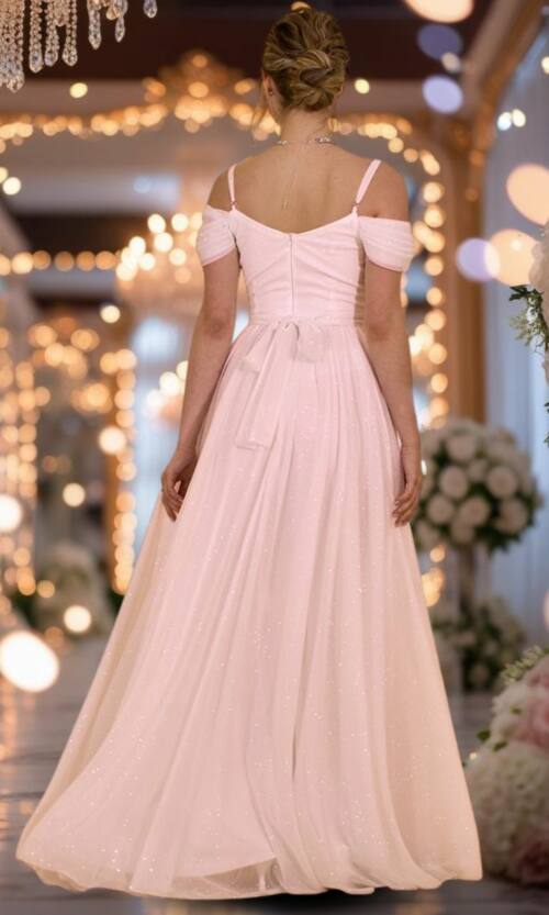 Вечірня Сукня Шифон Блиск Максі 25043 Персикова