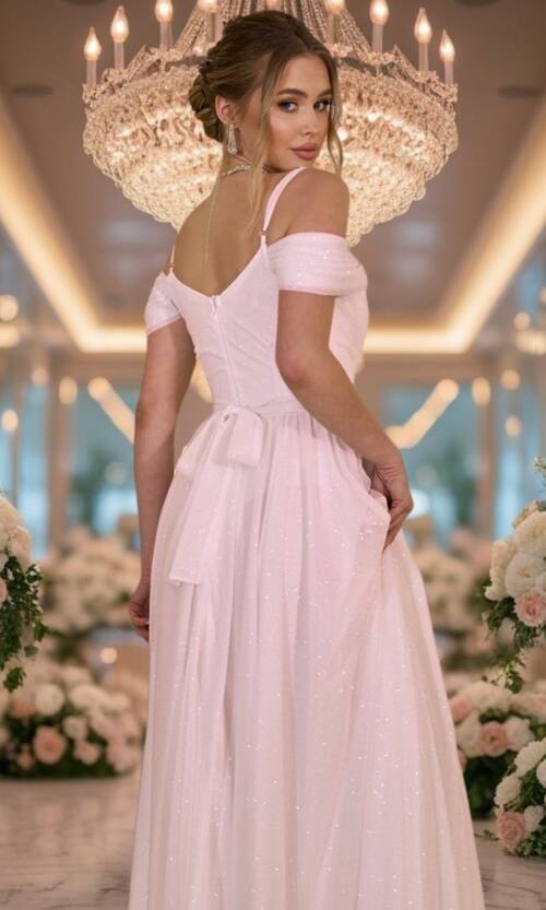 Вечірня Сукня Шифон Блиск Максі 25043 Персикова