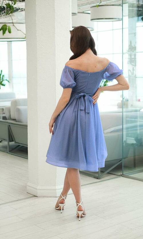 Коктейльна Сукня Шифон Блиск Міді 25040 Синя