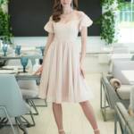 Коктейльна Сукня Шифон Блиск Міді 25040 Бежева