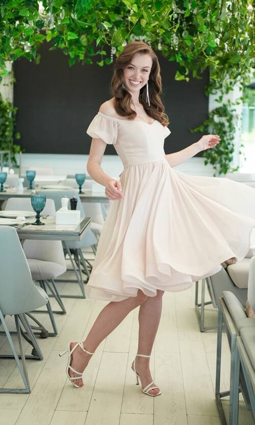 Коктейльна Сукня Шифон Блиск Міді 25040 Бежева