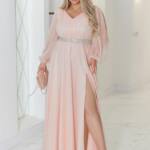 Вечірня Сукня Шифон Стрази 23058 Персикова