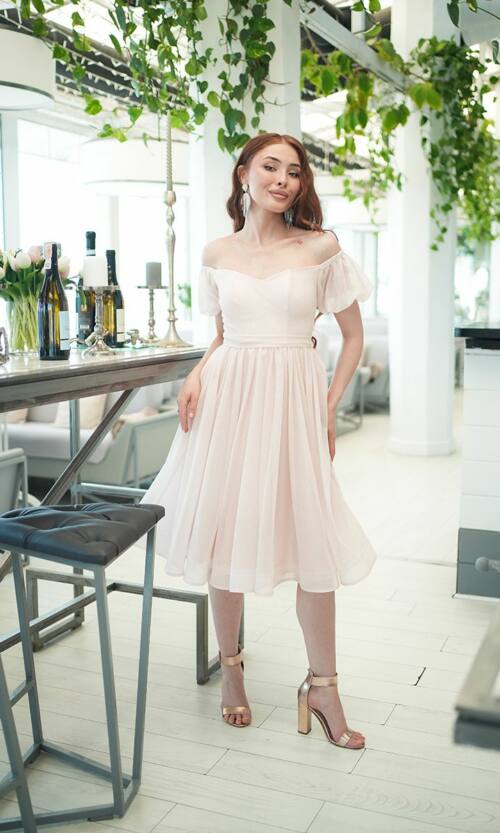 Коктейльна Сукня Шифон Блиск Міді 25040 Персикова