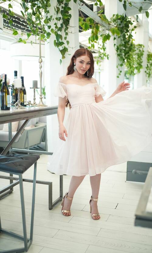 Коктейльна Сукня Шифон Блиск Міді 25040 Персикова