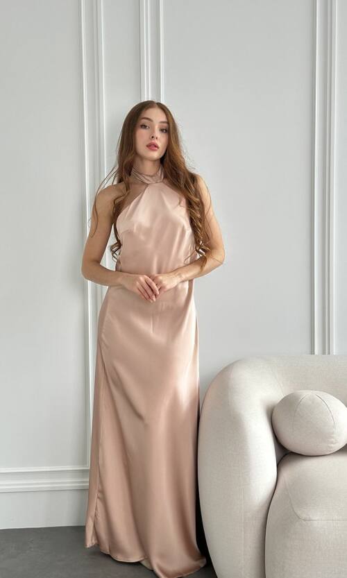 Вечірня Сукня Комбінація Шовк Максі 25056 Пудрова