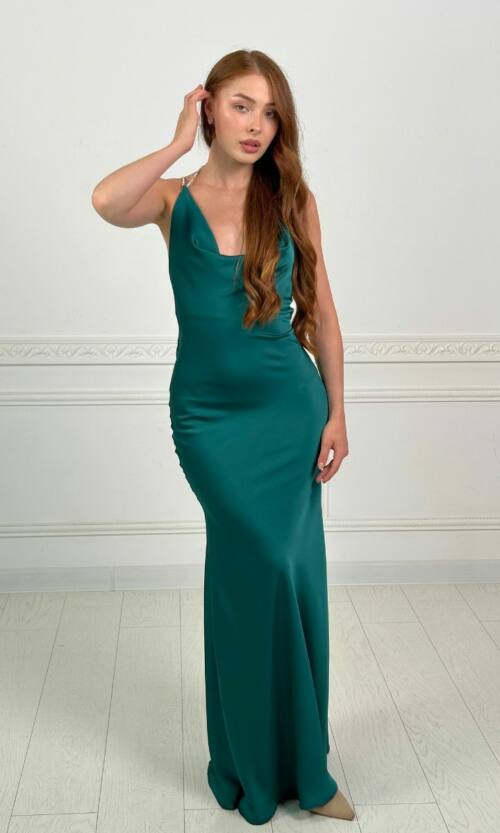 Вечірня Сукня Комбінація Шовк Максі 25052 Зелена