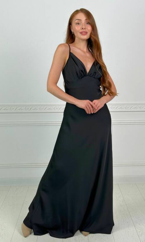 Вечірня Сукня Комбінація Шовк Максі 25057 Чорна