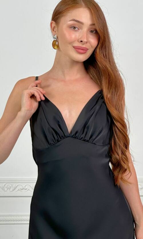 Вечірня Сукня Комбінація Шовк Максі 25057 Чорна