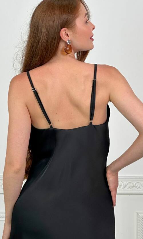 Вечірня Сукня Комбінація Шовк Максі 25057 Чорна