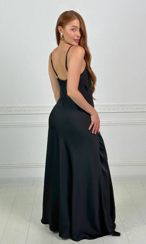 Вечірня Сукня Комбінація Шовк Максі 25057 Чорна