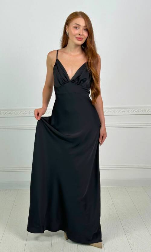 Вечірня Сукня Комбінація Шовк Максі 25057 Чорна