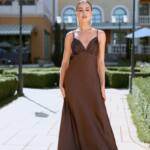 Вечірня Сукня Комбінація Шовк Максі 25057 Шоколадна