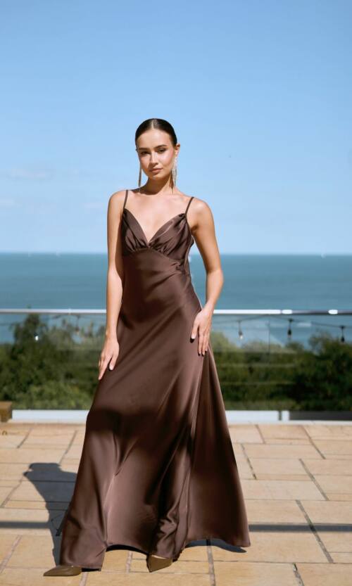 Вечірня Сукня Комбінація Шовк Максі 25057 Шоколадна