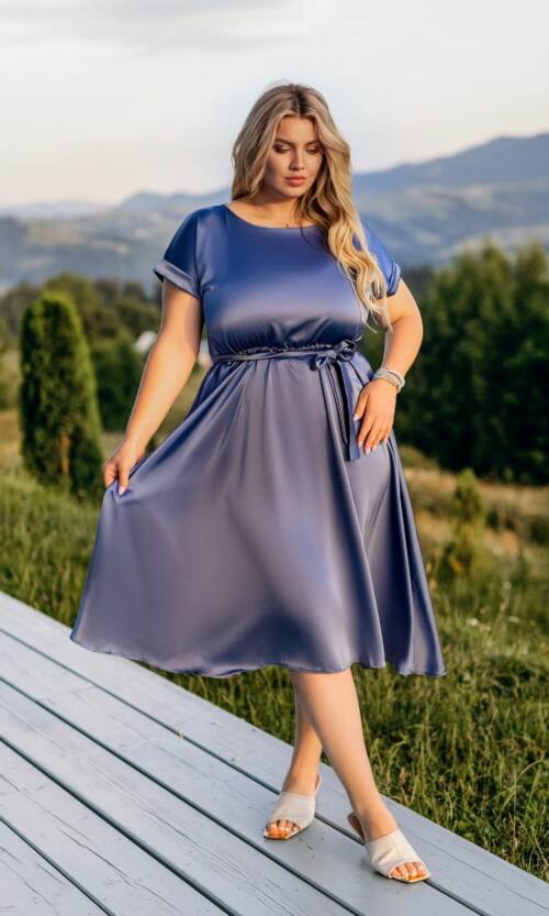 Повсякденна Сукня Шовк Міді 25059 Синя