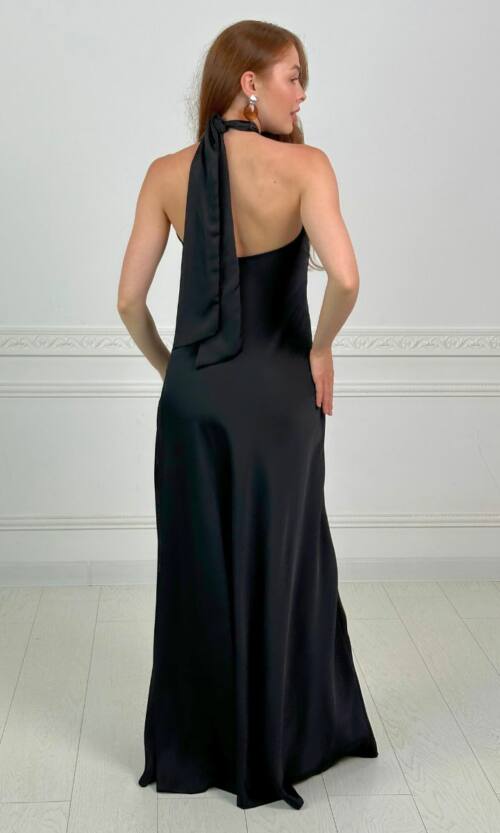 Вечірня Сукня Комбінація Шовк Максі 25056 Чорна