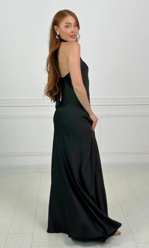 Вечірня Сукня Комбінація Шовк Максі 25056 Чорна