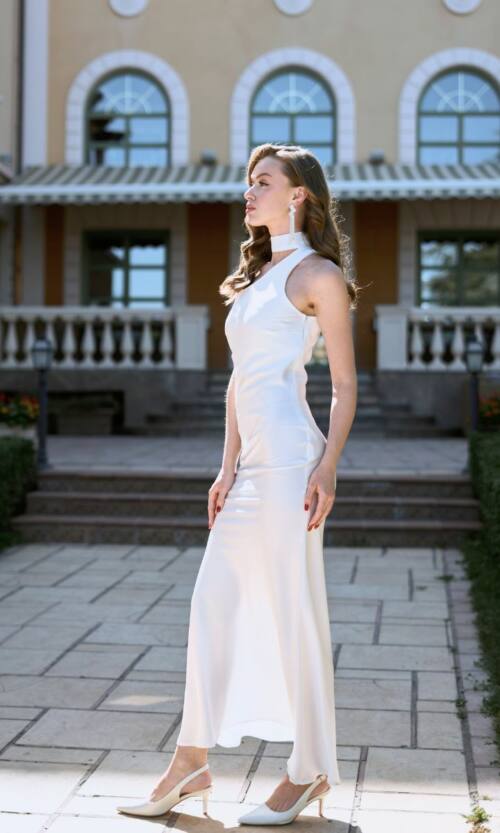 Вечірня Сукня Комбінація Шовк Максі 25055 Молочна