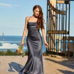 Вечірня Сукня Комбінація Шовк Максі 25054 Графітова