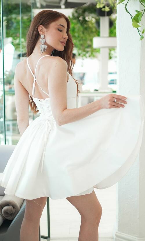 Коктейльна Сукня Корсет Шнурівка Міні 25044 Молочна