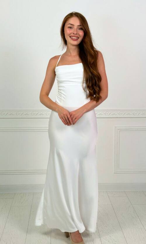 Вечернее Платье Комбинация Шелк Макси 25054 Молочное