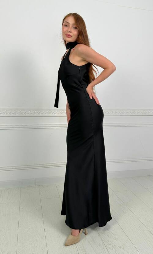 Вечірня Сукня Комбінація Шовк Максі 25055 Чорна