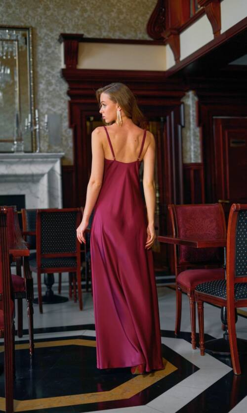 Вечірня Сукня Комбінація Шовк Максі 25057 Бордова