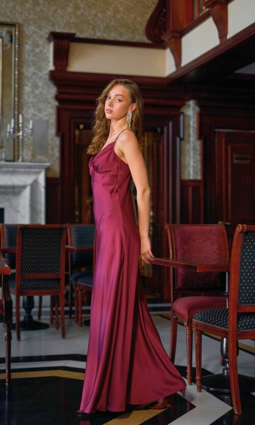 Вечірня Сукня Комбінація Шовк Максі 25057 Бордова