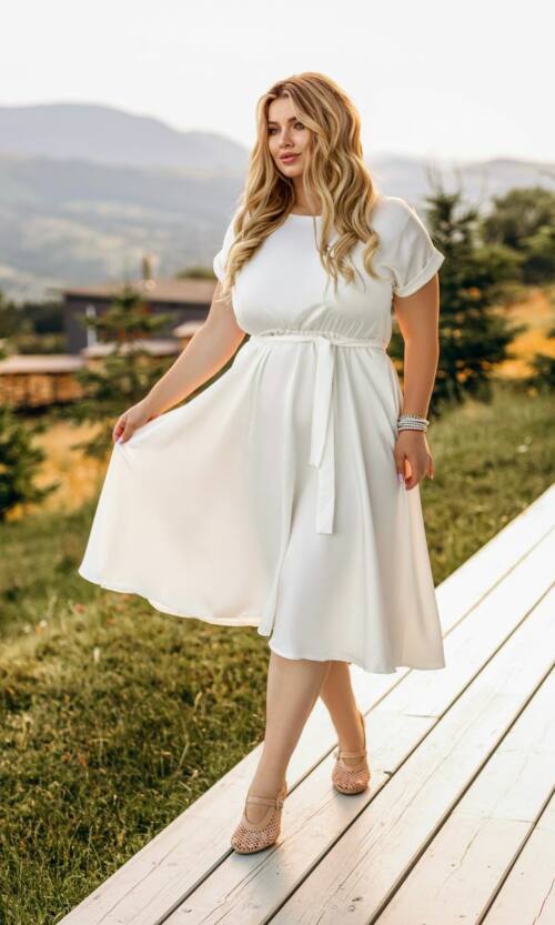 Повсякденна Сукня Шовк Міді 25059 Молочна