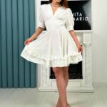 Коктейльна Сукня Корсет Рюш 25053 Молочна