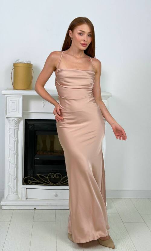 Вечірня Сукня Комбінація Шовк Максі 25054 Пудрова