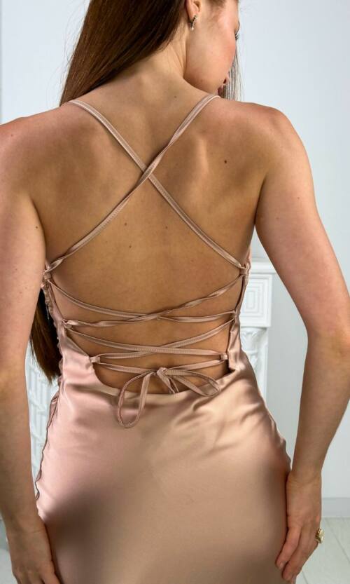 Вечірня Сукня Комбінація Шовк Максі 25054 Пудрова