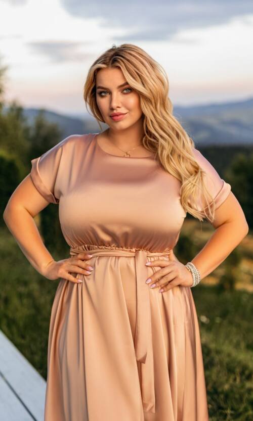 Повседневное Платье Шелк Миди 25059 Пудровое