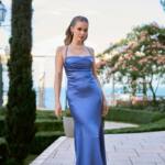 Вечірня Сукня Комбінація Шовк Максі 25054 Синя