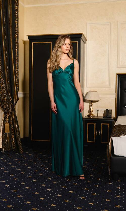 Вечірня Сукня Комбінація Шовк Максі 25057 Зелена