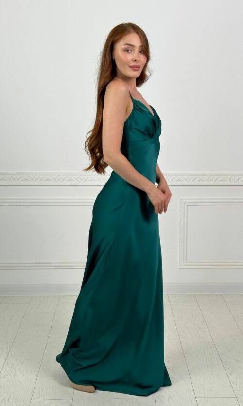 Вечернее Платье Комбинация Шелк Макси 25057 Зеленое
