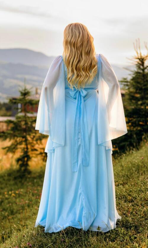 Вечірня Сукня Шифон Рукав Максі 25045 Блакитна